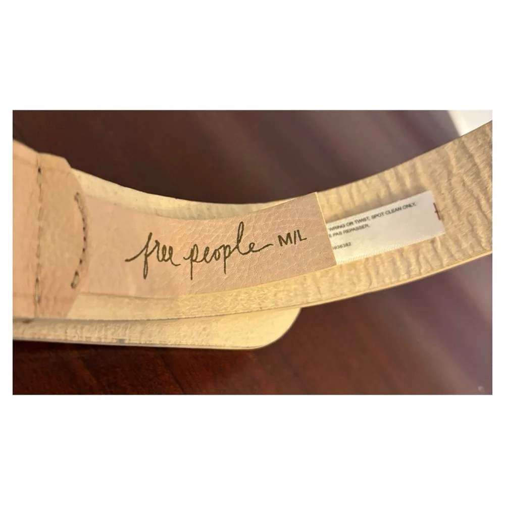 Free People Pale Nude Leather Belt with Stacked Antique Gold Rings